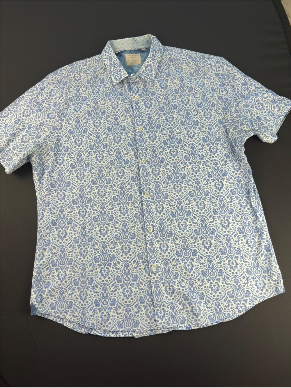 7 Diamonds Men’s 2XL Short Sleeve Shirt Blue White Floral Paisley 100% Cotton
